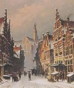 Eduard Alexander Hilverdink A snowy view of the Smedestraat, Haarlem France oil painting artist